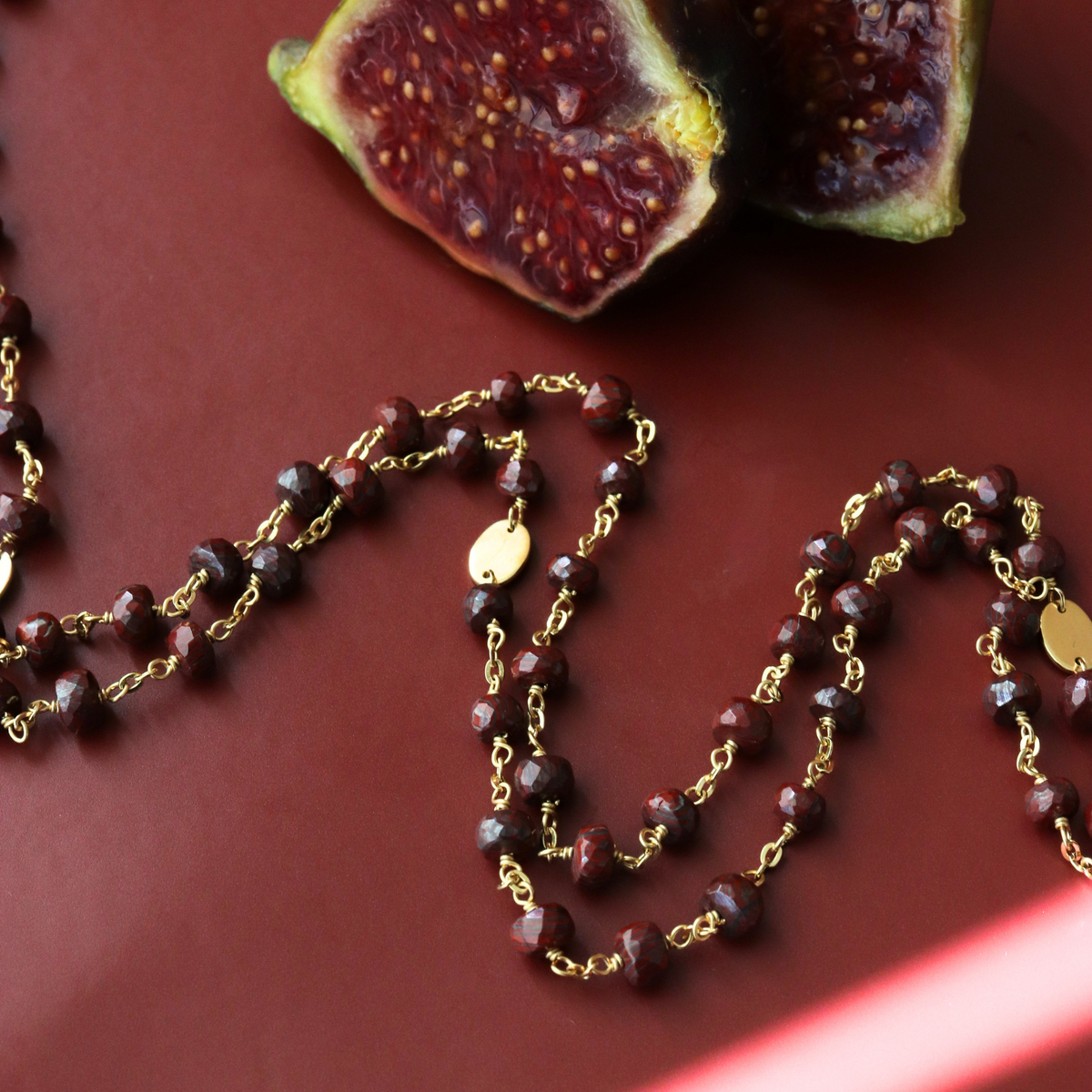Preorder Iconic Long Beaded Necklace - Sedona Red Jasper & Gold - 34"