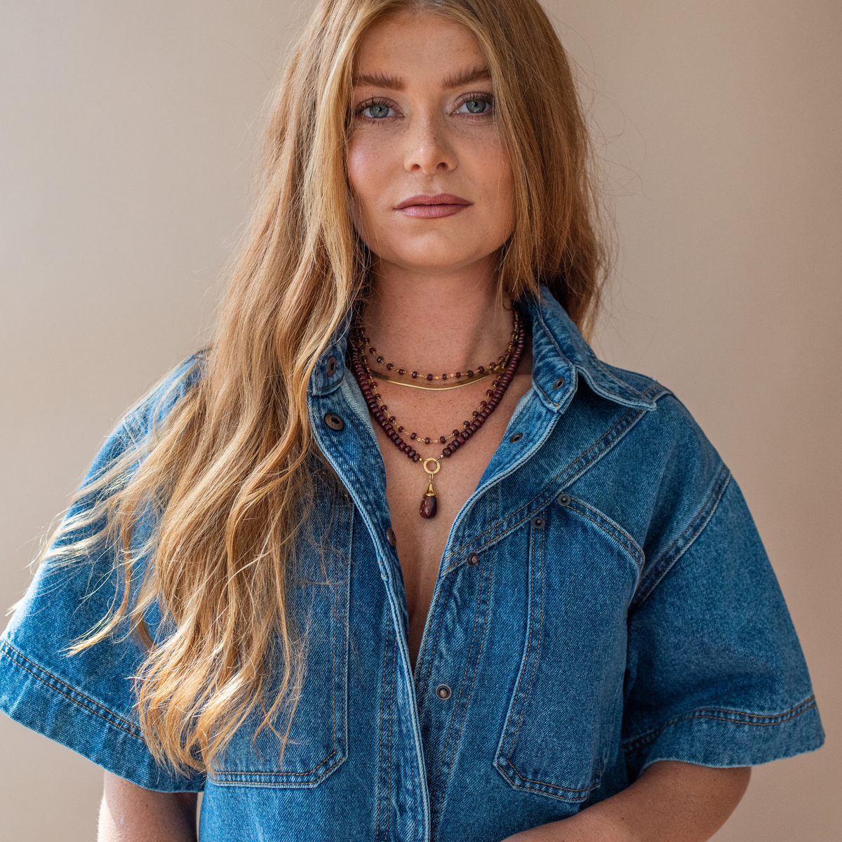 Preorder Iconic Long Beaded Necklace - Sedona Red Jasper & Gold - 34"