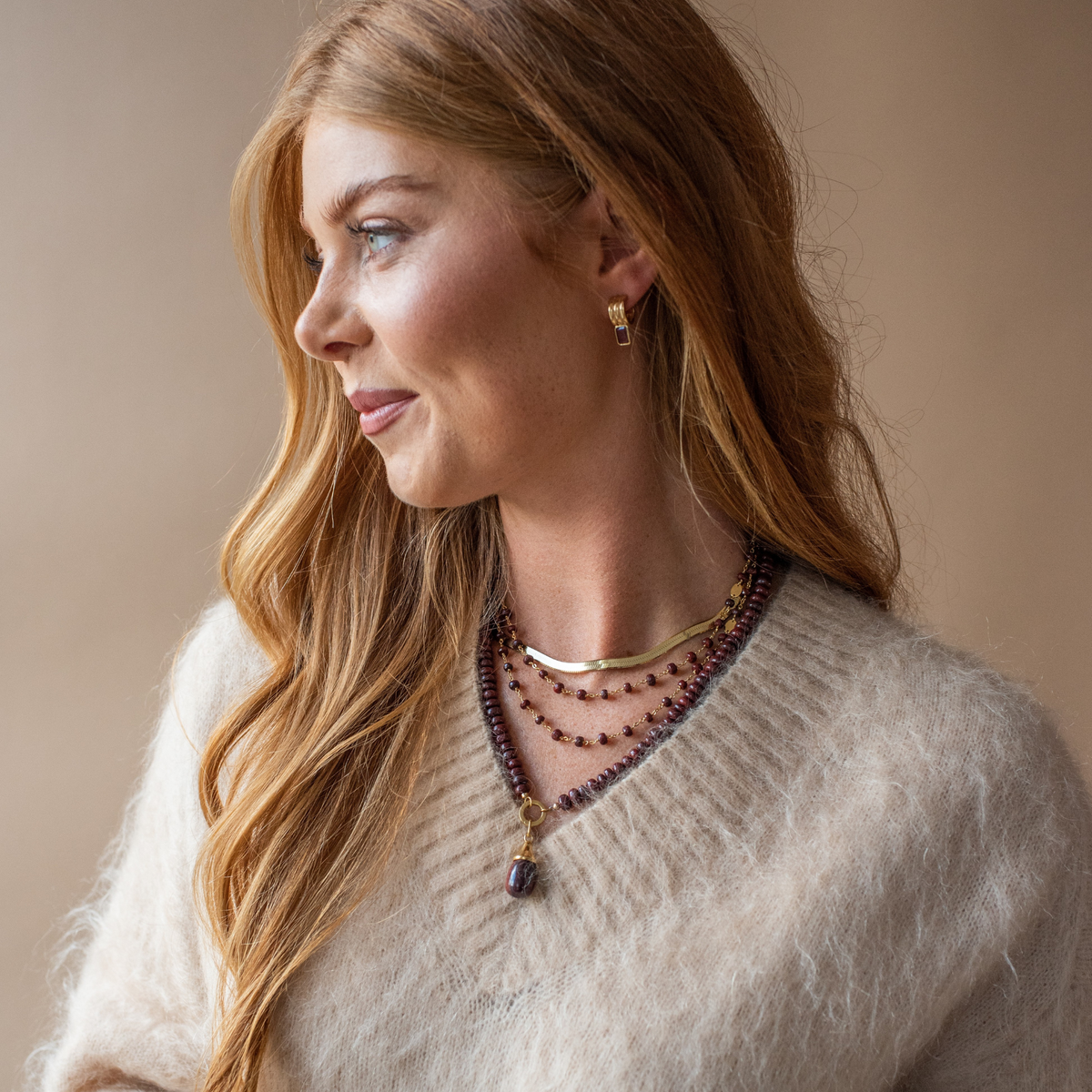 Preorder Iconic Long Beaded Necklace - Sedona Red Jasper & Gold - 34"