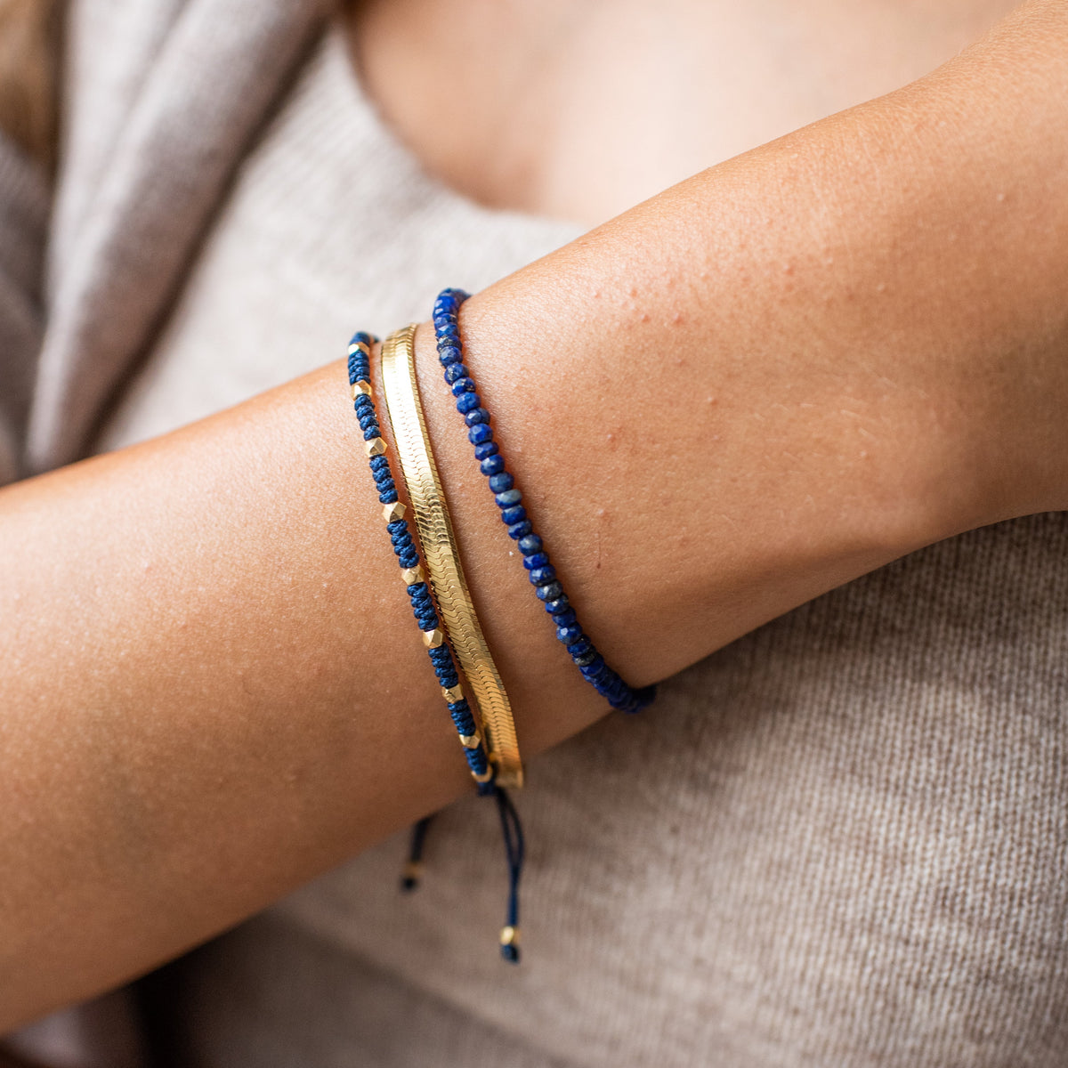 Iconic Beaded Stretch Bracelet - Lapis