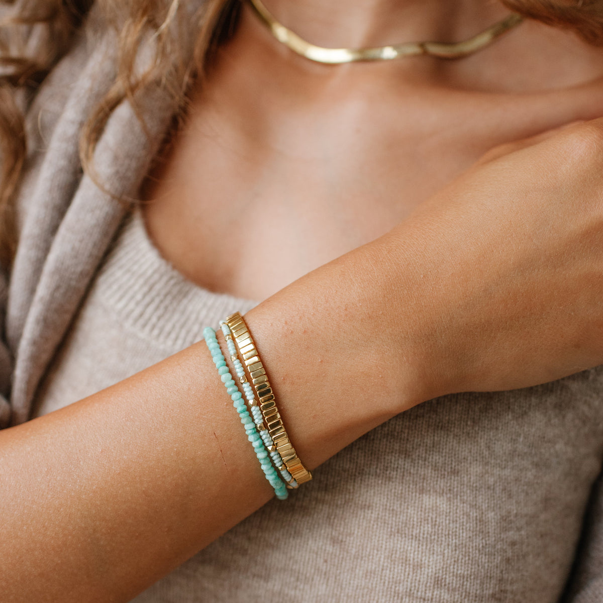 Iconic Beaded Stretch Bracelet - Amazonite