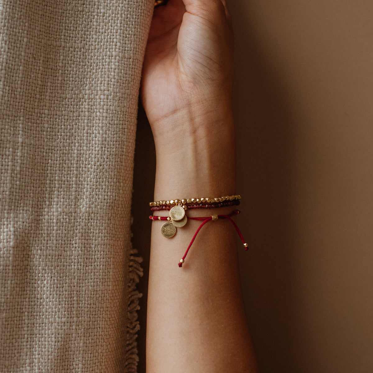 Iconic Beaded Stretch Bracelet - Garnet