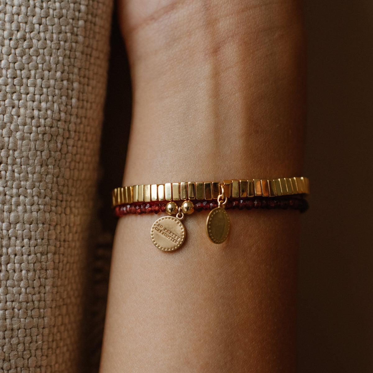 Iconic Beaded Stretch Bracelet - Garnet