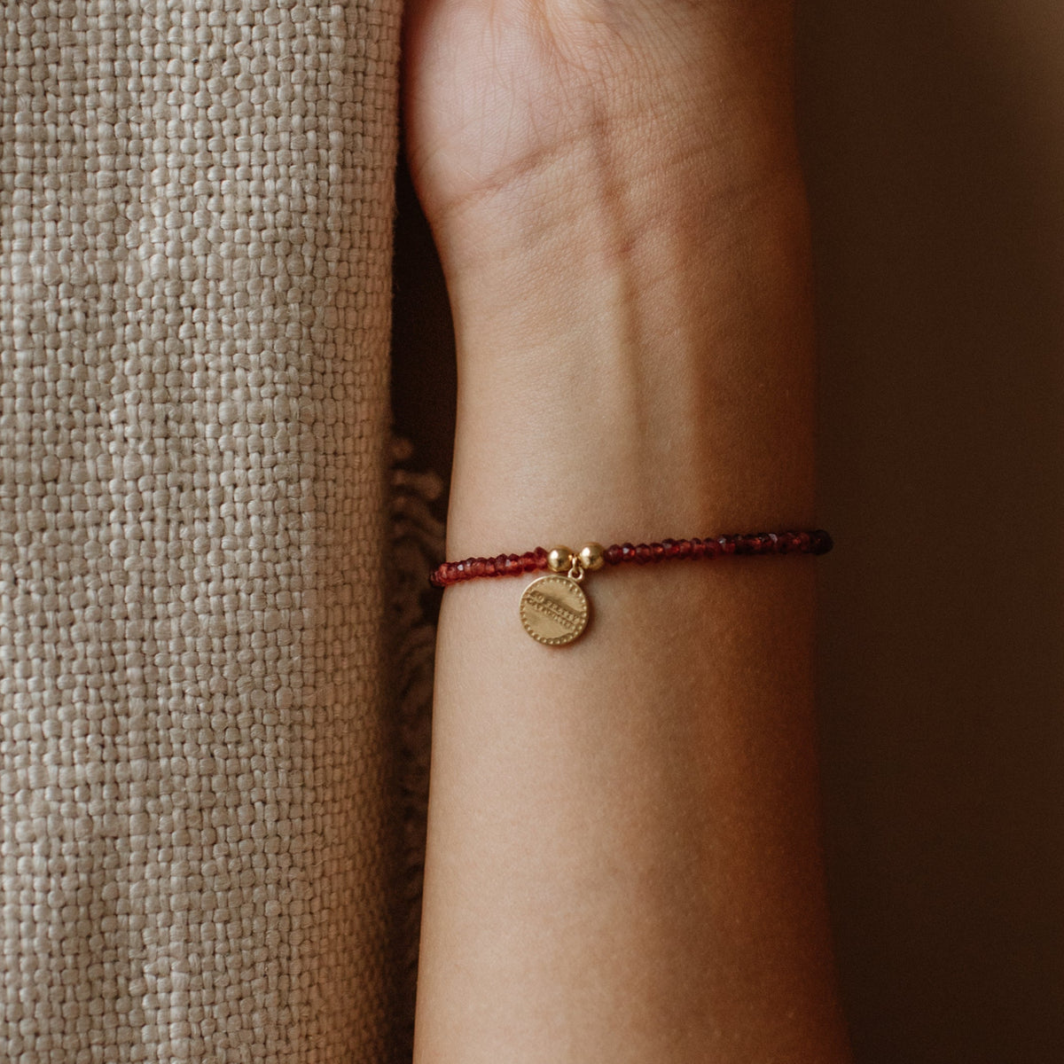 Iconic Beaded Stretch Bracelet - Garnet