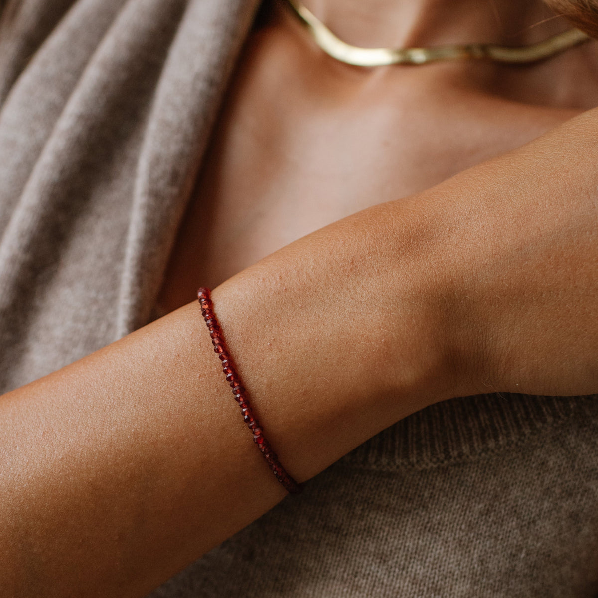 Iconic Beaded Stretch Bracelet - Garnet