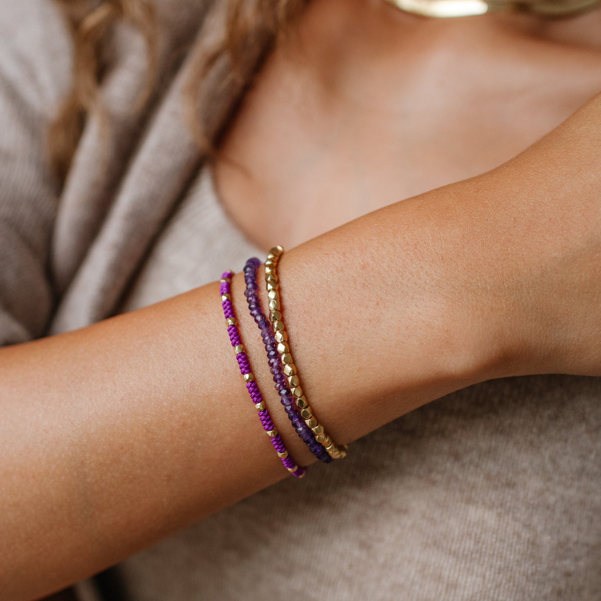 Iconic Beaded Stretch Bracelet - Amethyst