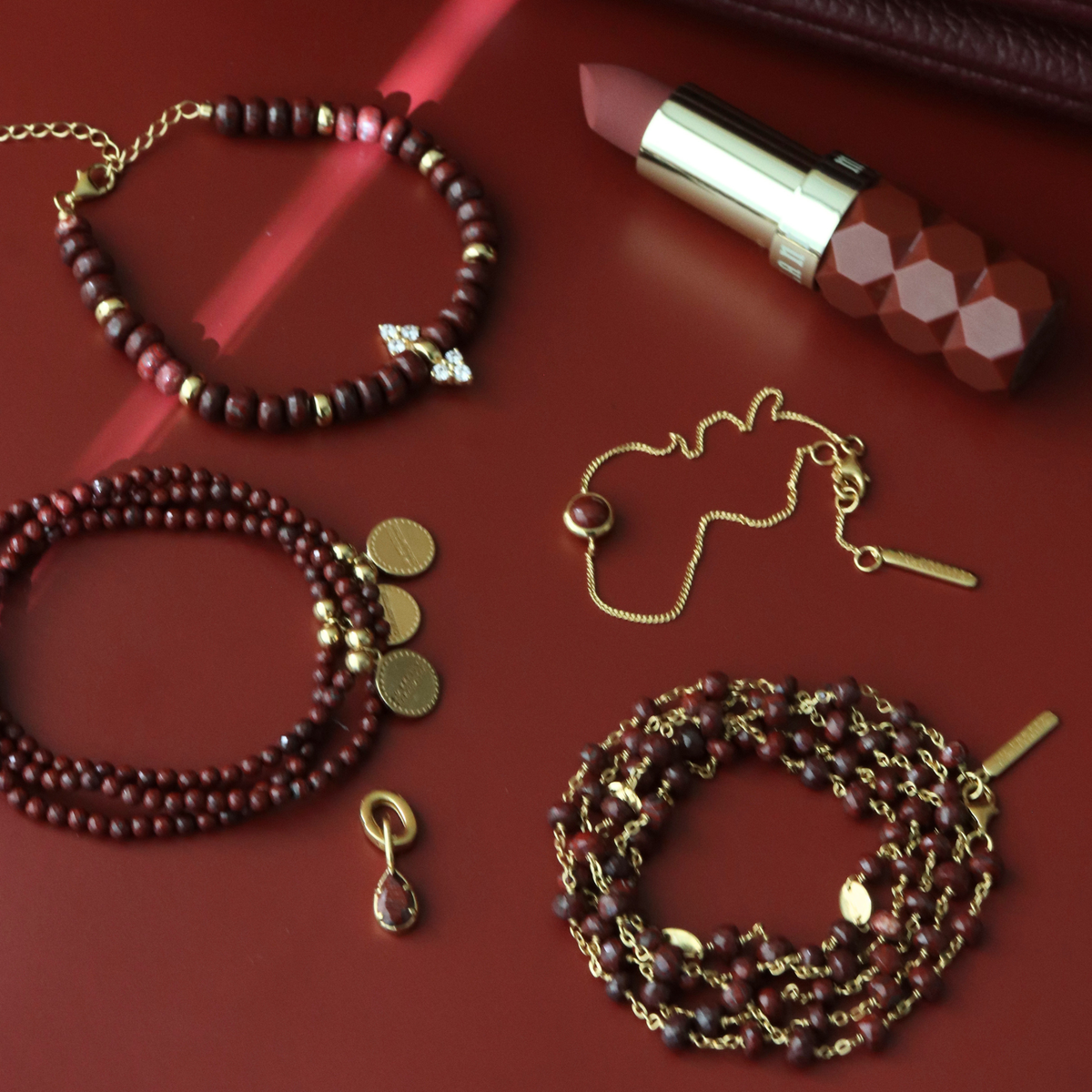 Joy Beaded Crystal Bracelet - Sedona Red Jasper