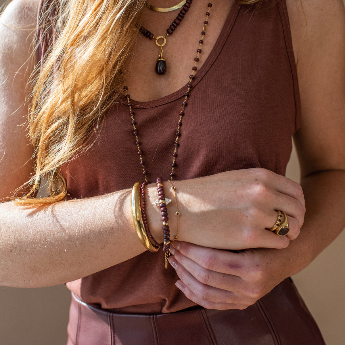 Joy Beaded Crystal Bracelet - Sedona Red Jasper