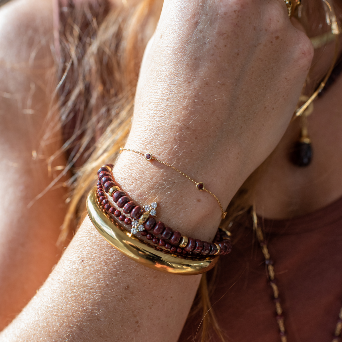 Joy Beaded Crystal Bracelet - Sedona Red Jasper