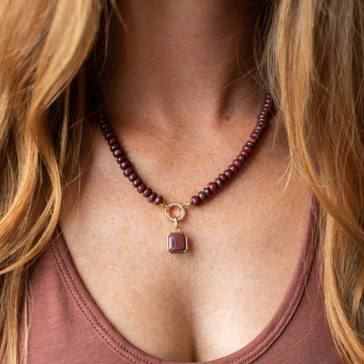 Preorder Joy Beaded Open Ended Necklace - Sedona Red Jasper - Choose Connector