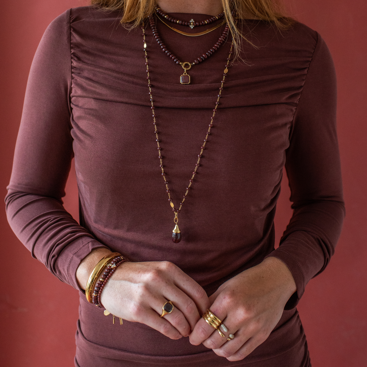 Pre-Order Joy Vintage Drop Charm - Sedona Red Jasper & Gold