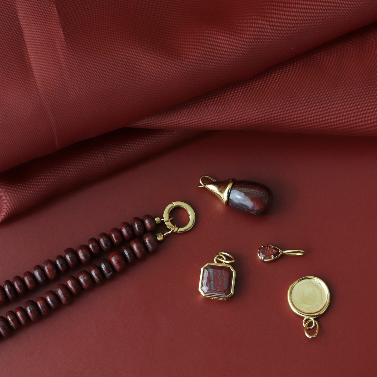 Pre-Order Joy Vintage Drop Charm - Sedona Red Jasper & Gold