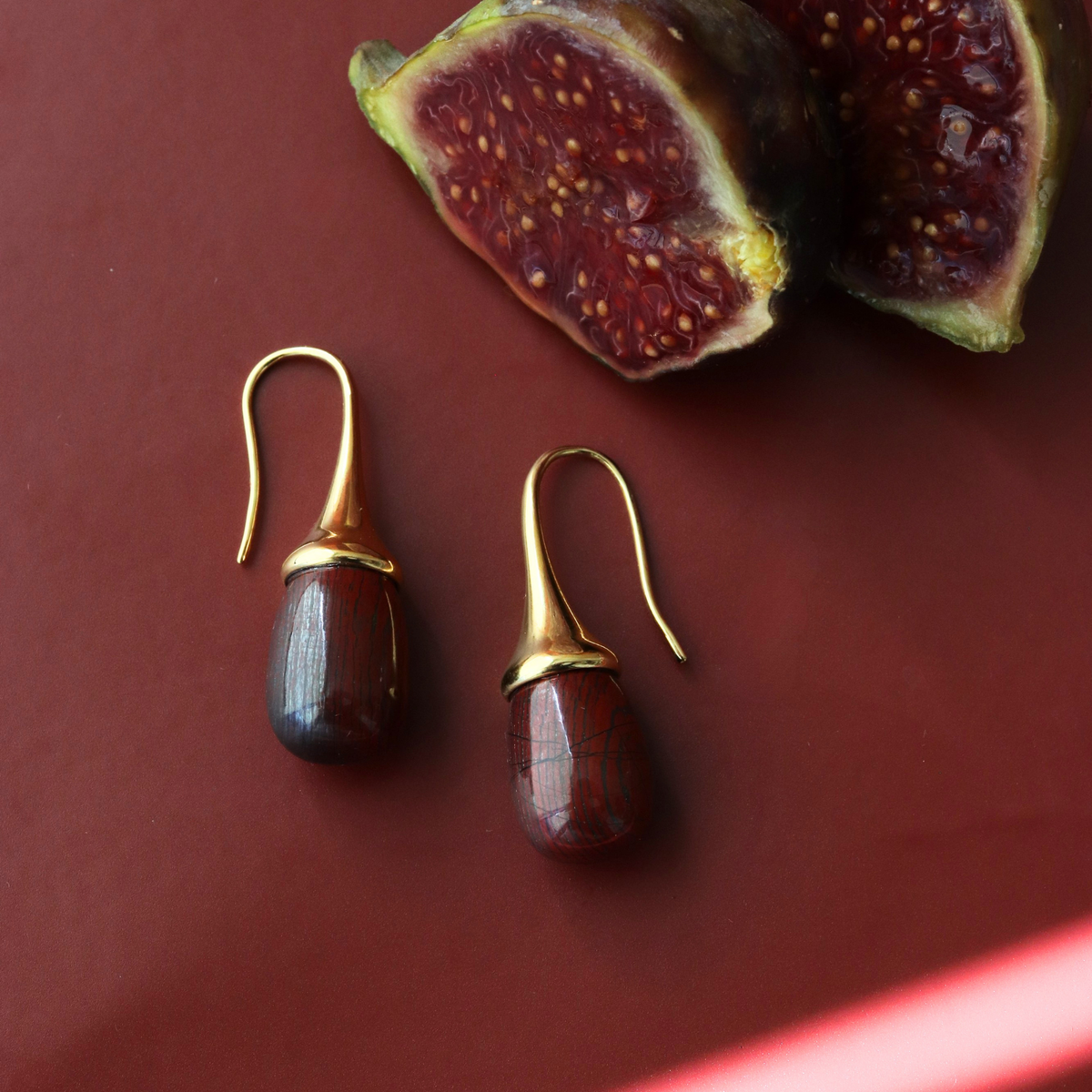 Joy Vintage Drop Earrings - Sedona Red Jasper & Gold