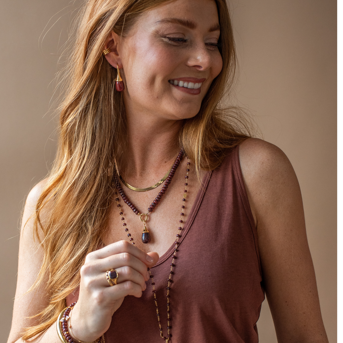 Joy Vintage Drop Earrings - Sedona Red Jasper & Gold