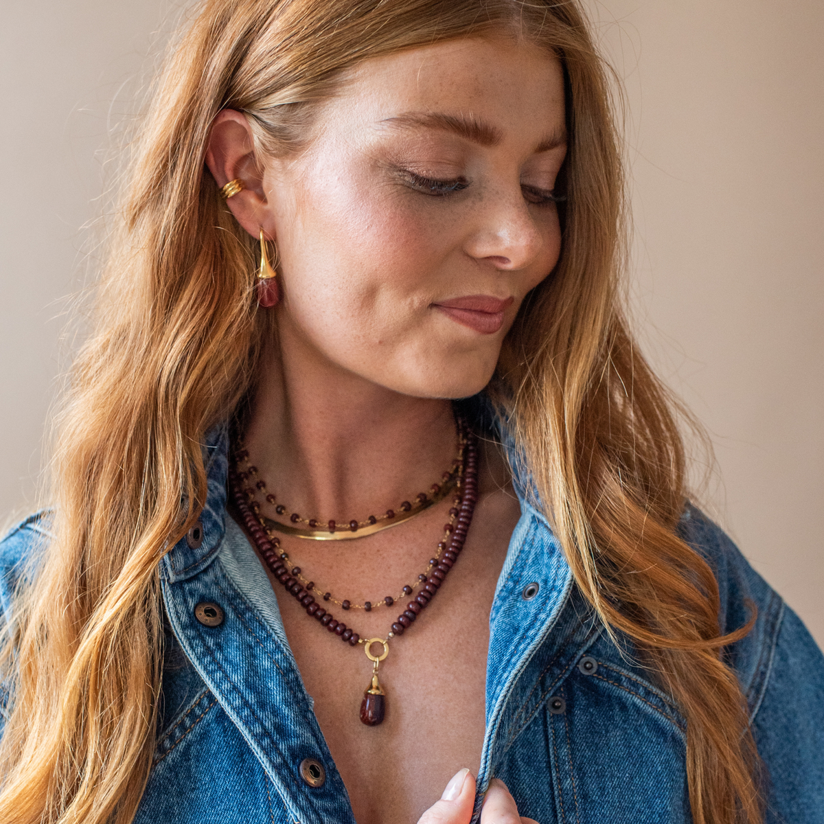 Joy Vintage Drop Earrings - Sedona Red Jasper & Gold