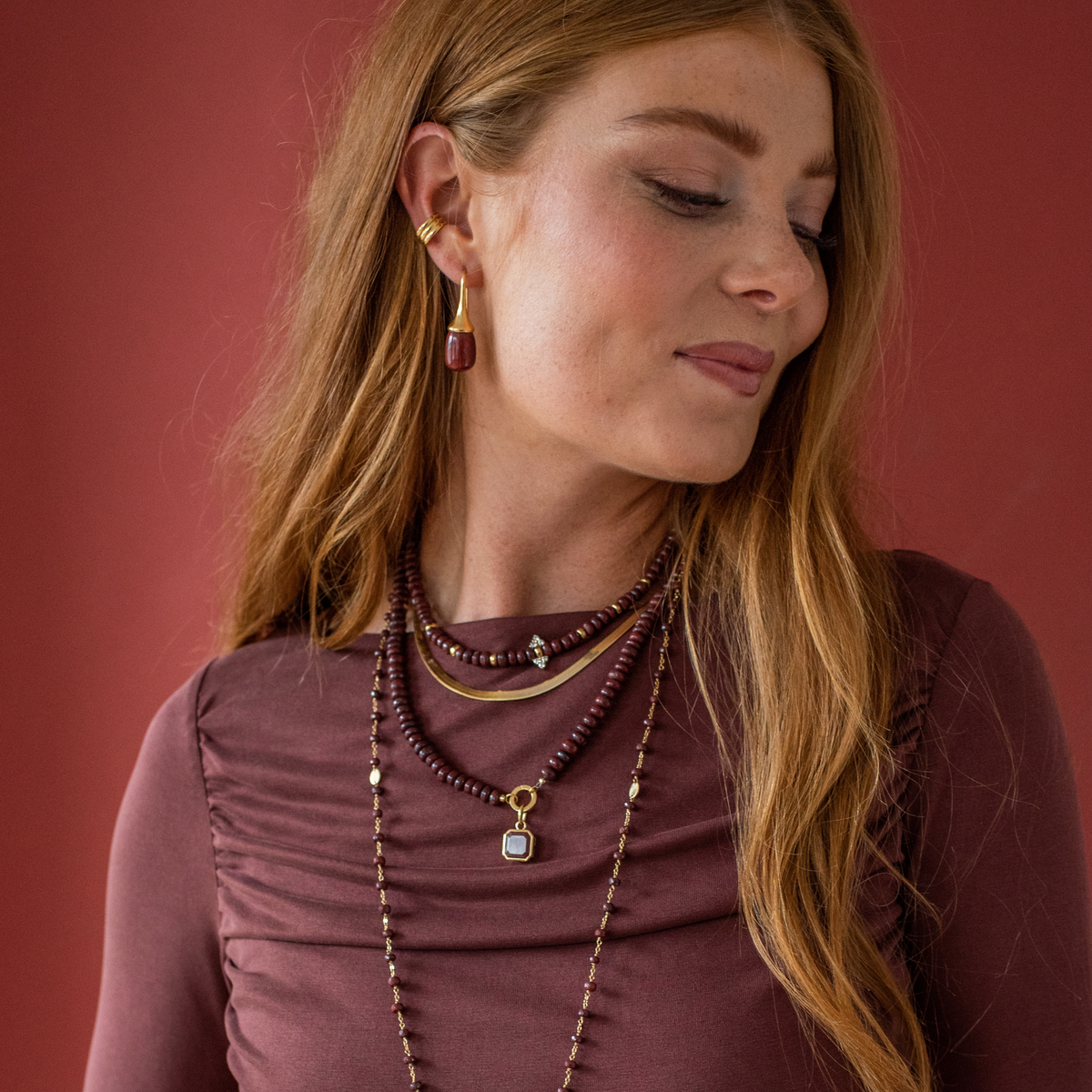 Joy Vintage Drop Earrings - Sedona Red Jasper & Gold