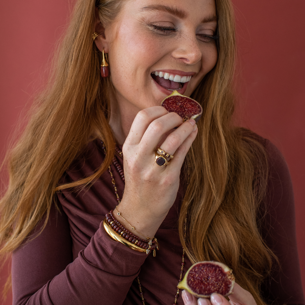 Joy Vintage Drop Earrings - Sedona Red Jasper & Gold