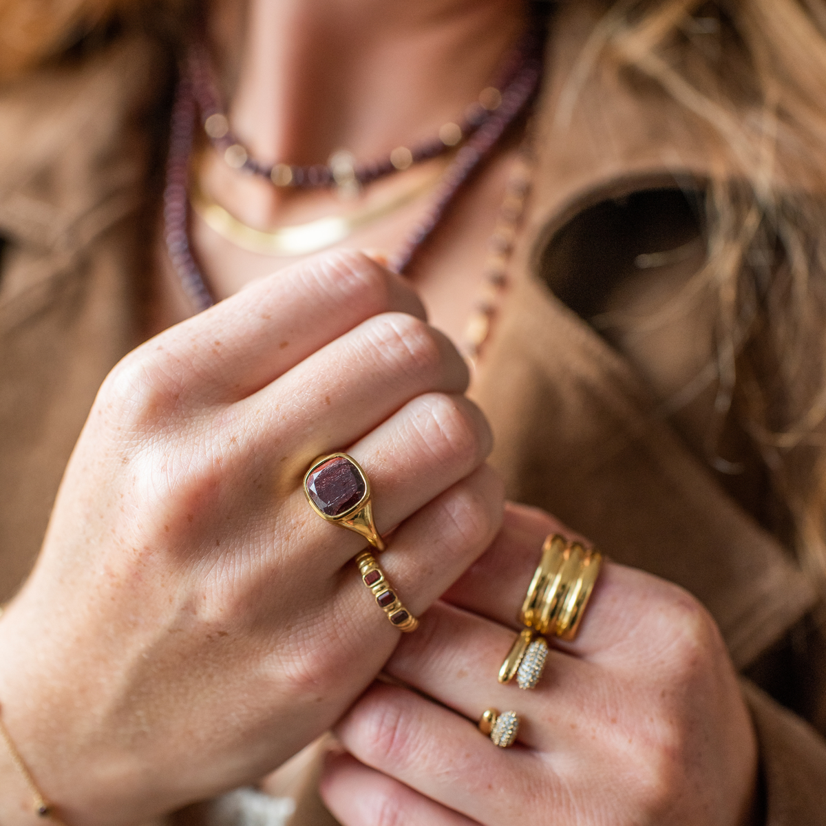 Love Cushion Cut Signet Ring - Sedona Red Jasper