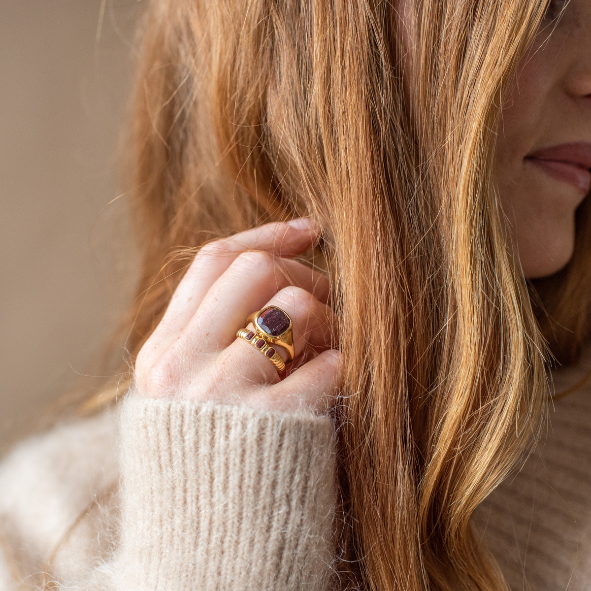 Love Cushion Cut Signet Ring - Sedona Red Jasper