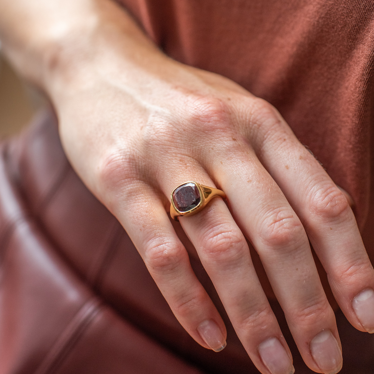 Love Cushion Cut Signet Ring - Sedona Red Jasper