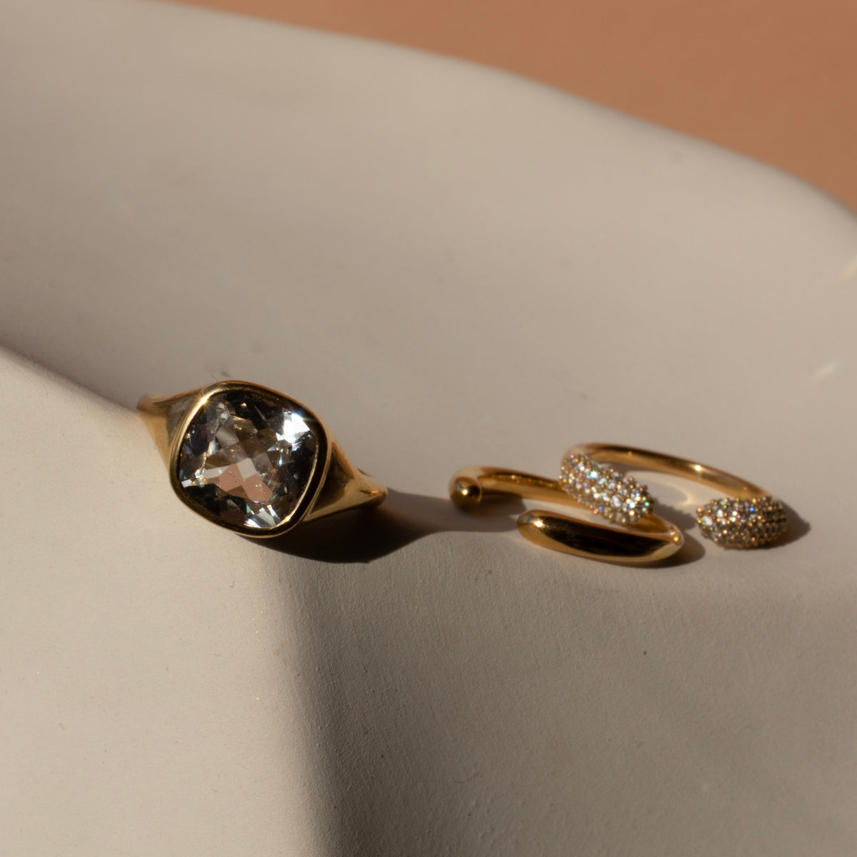 Love Cushion Cut Signet Ring - White Topaz