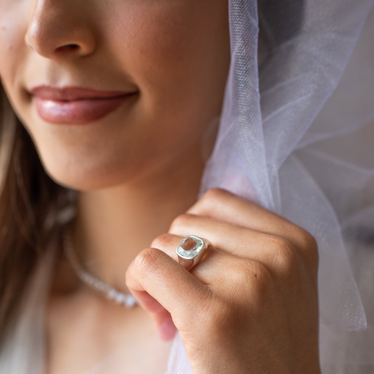 Love Cushion Cut Signet Ring - White Topaz