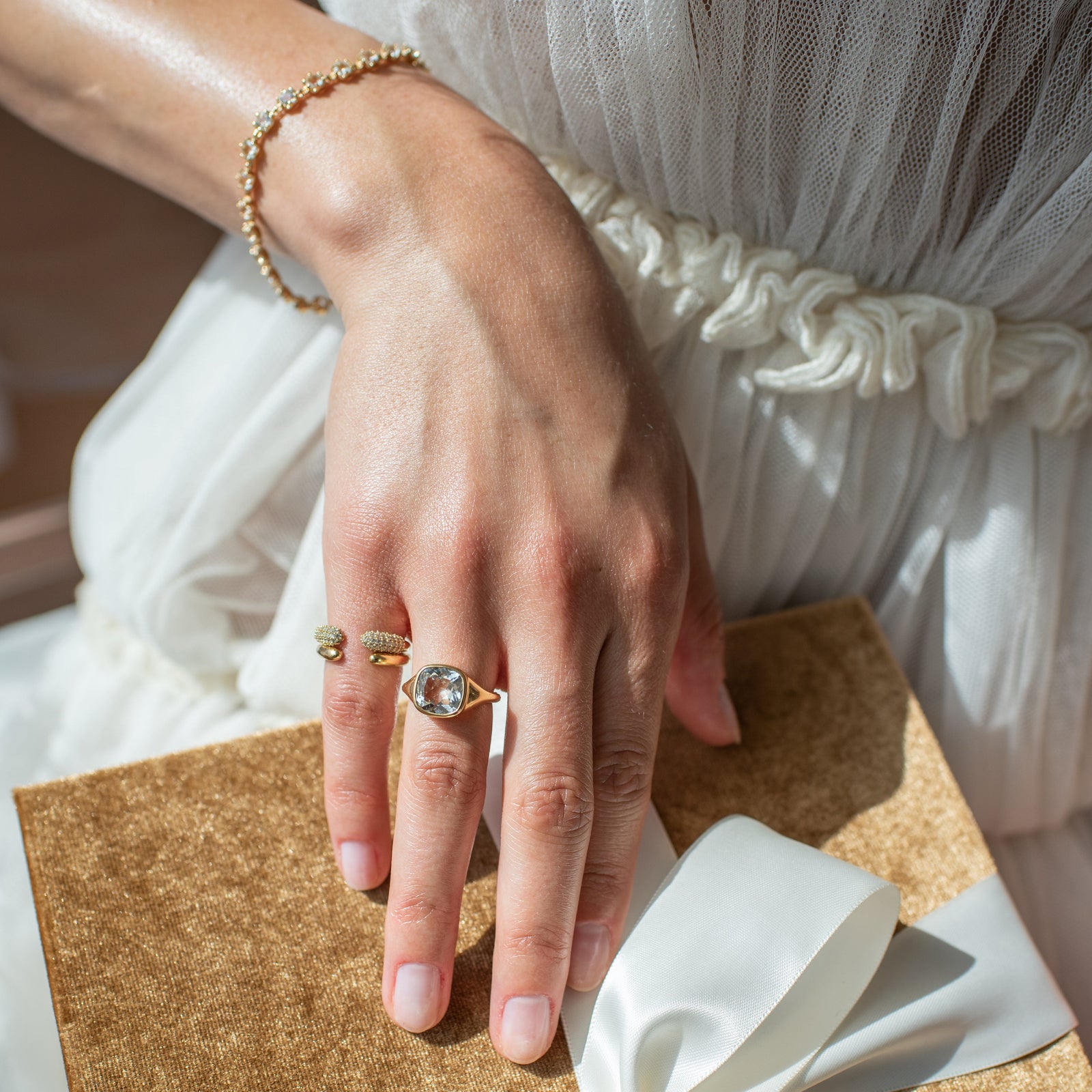 Love Cushion Cut Signet Ring - White Topaz