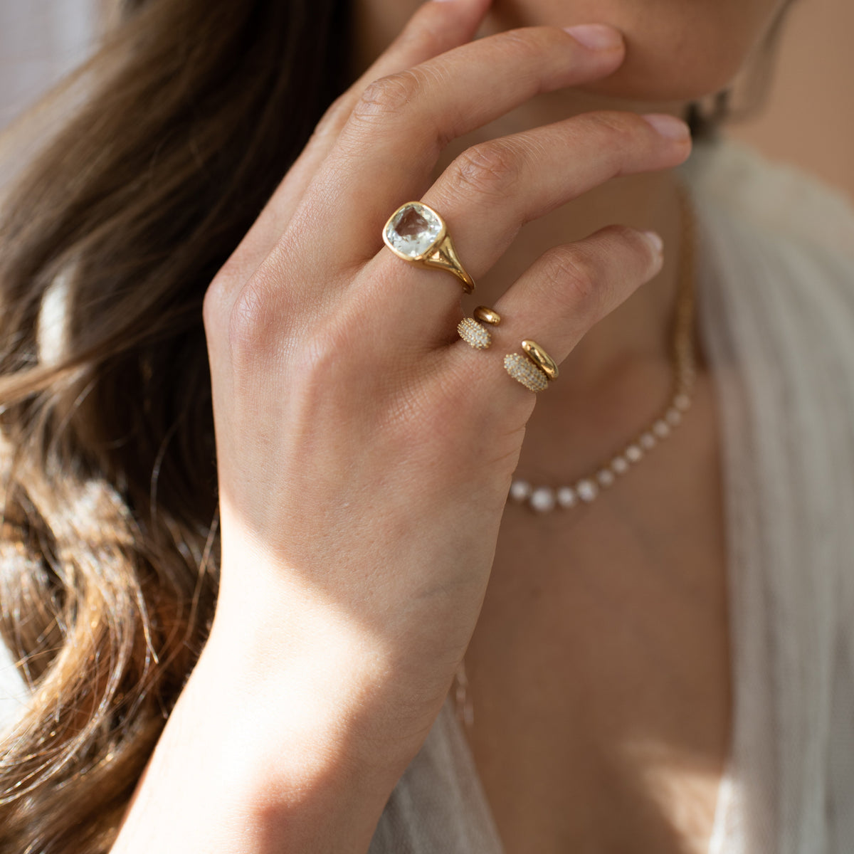 Love Cushion Cut Signet Ring - White Topaz