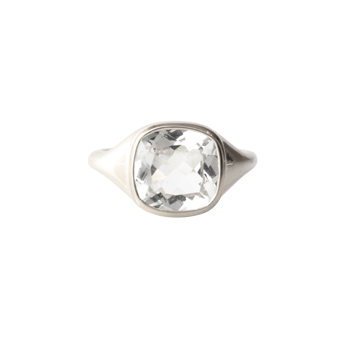 Love Cushion Cut Signet Ring - White Topaz