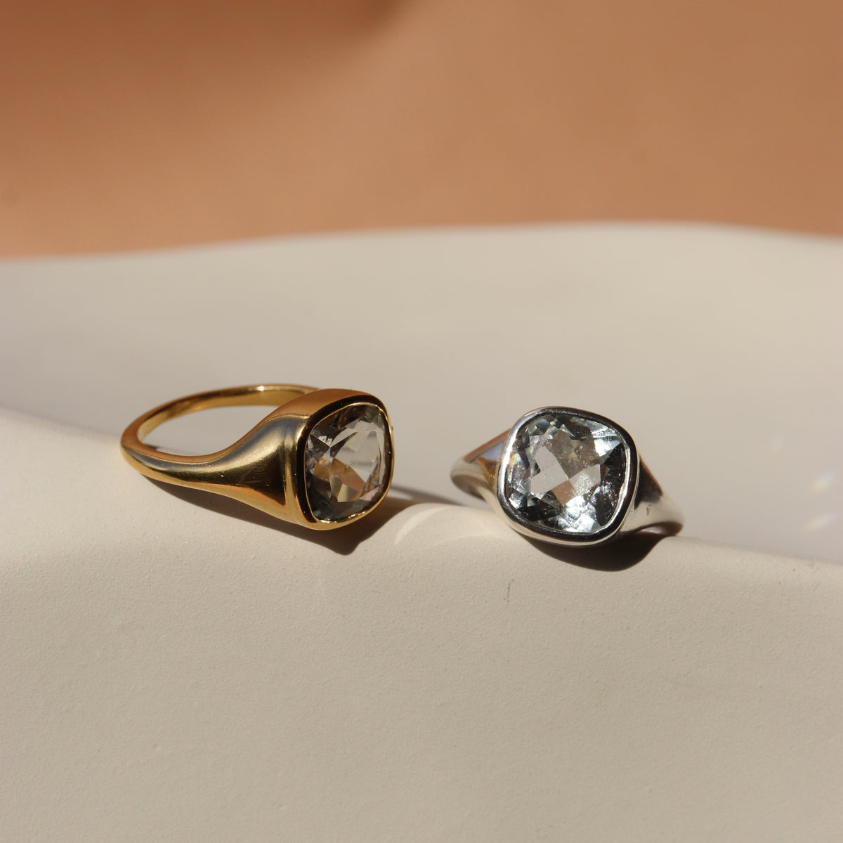 Love Cushion Cut Signet Ring - White Topaz