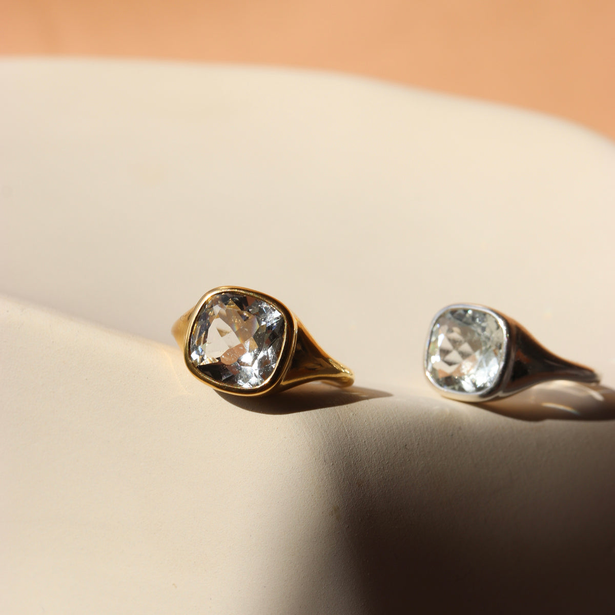 Love Cushion Cut Signet Ring - White Topaz