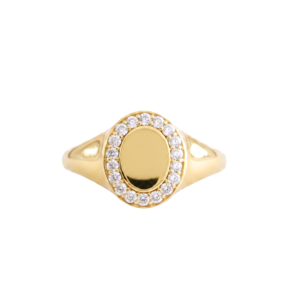 LOVE OVAL SIGNET RING - CUBIC ZIRCONIA & GOLD