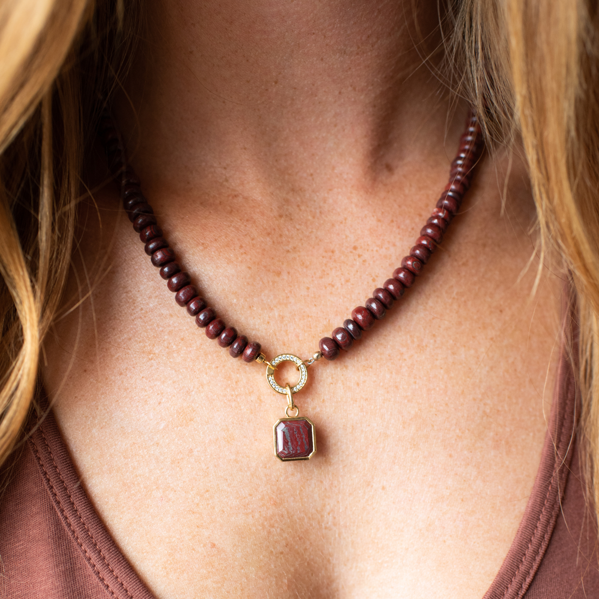 Love Vintage Square Charm - Sedona Red Jasper & Gold
