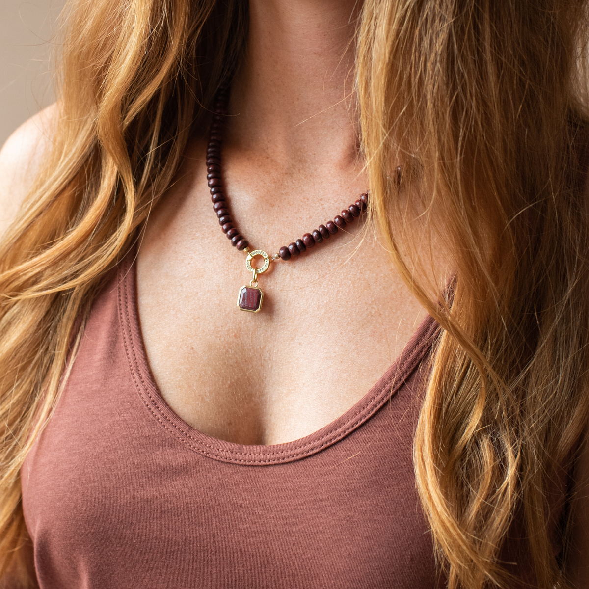 Love Vintage Square Charm - Sedona Red Jasper & Gold