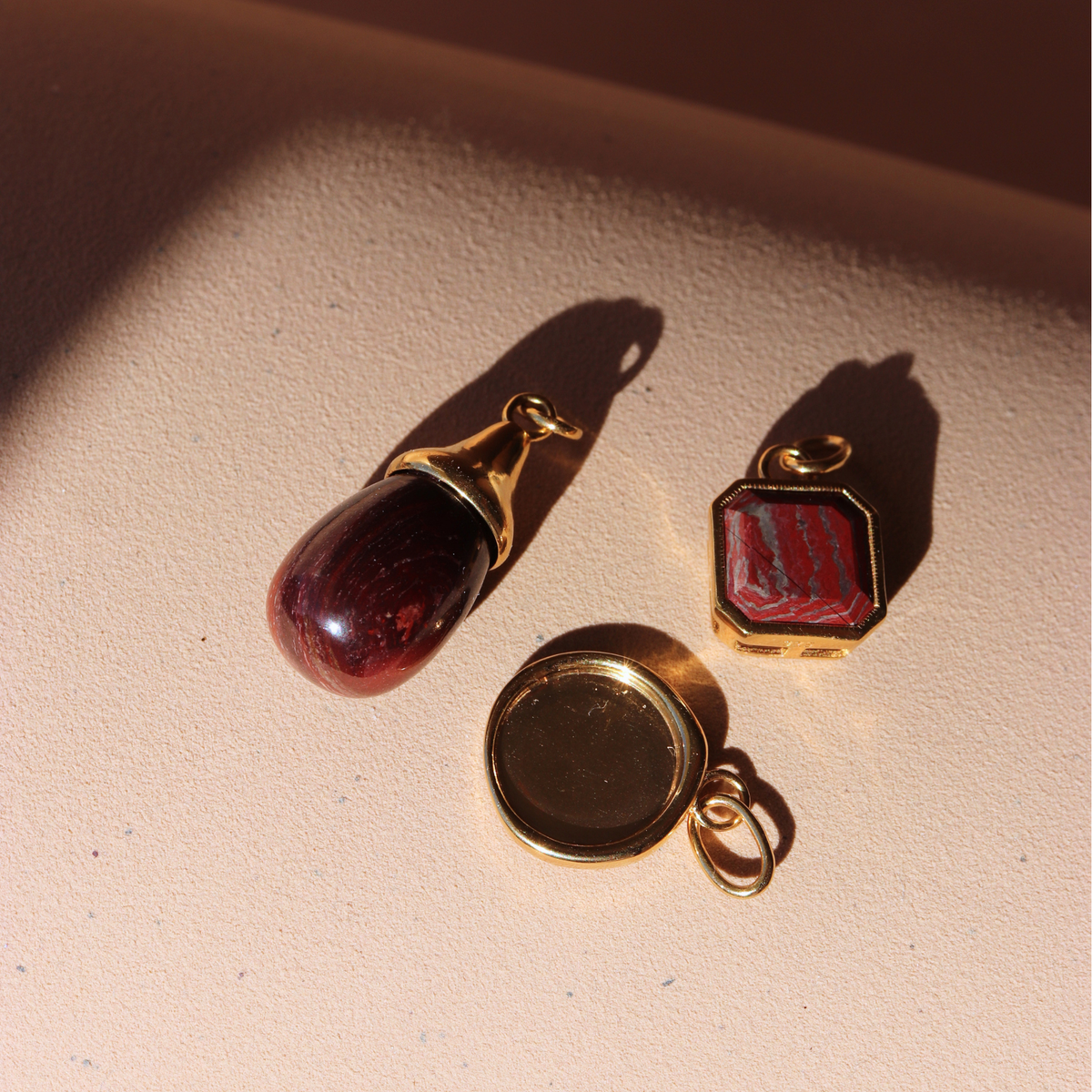 Love Vintage Square Charm - Sedona Red Jasper & Gold