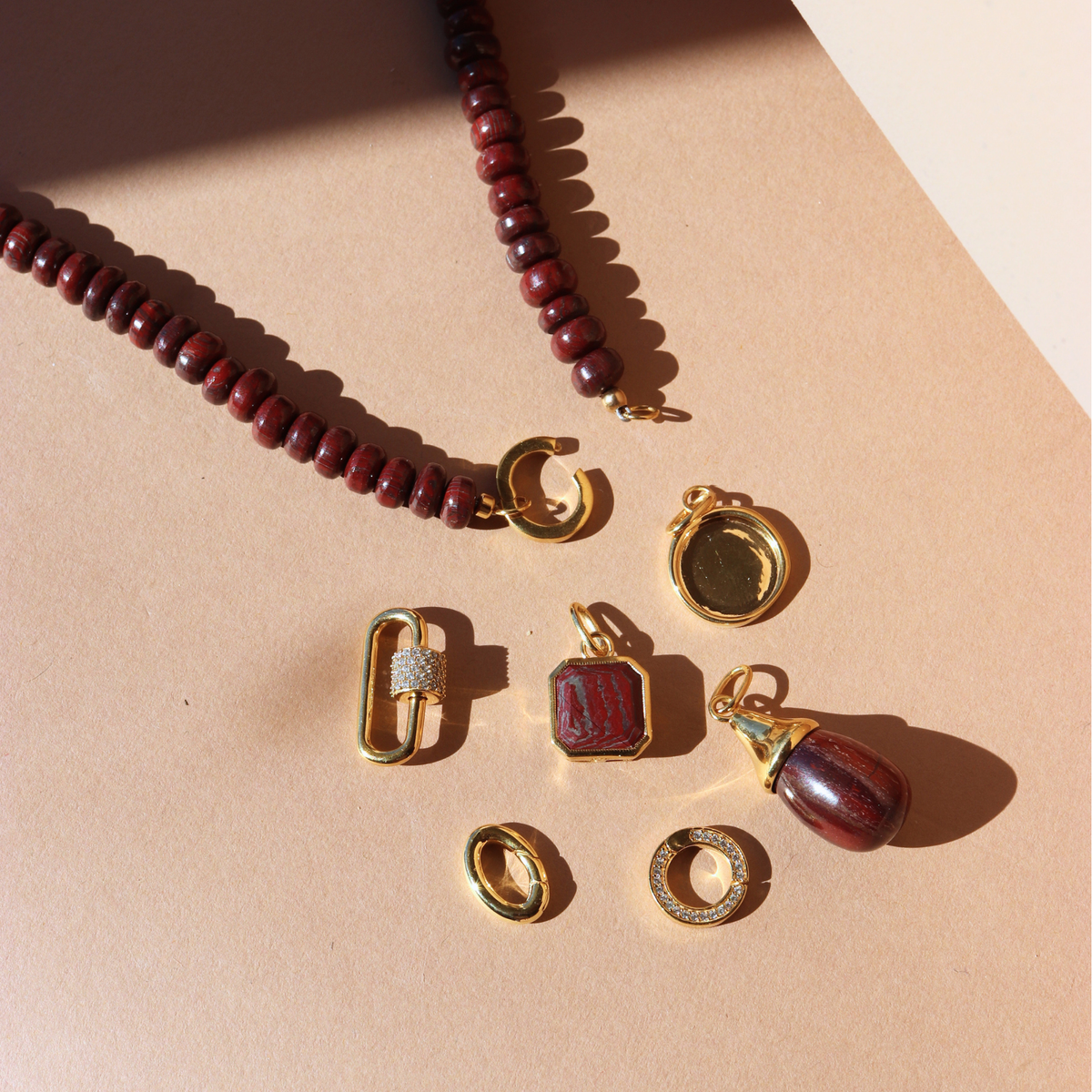 Love Vintage Square Charm - Sedona Red Jasper & Gold
