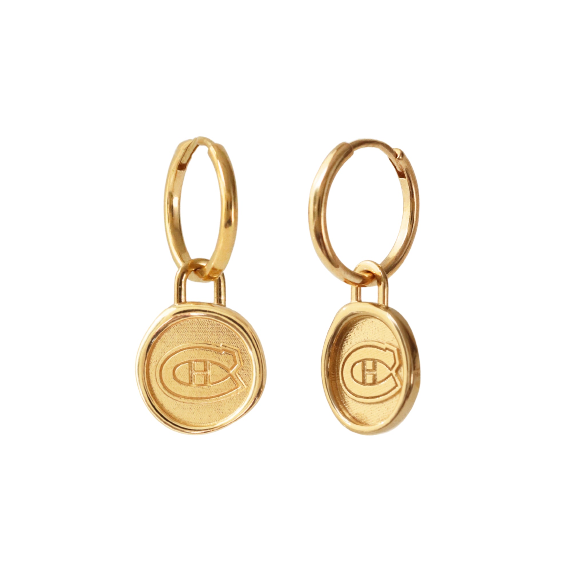 Montréal Canadiens Wax Seal Charm Hoop Earrings Gold Or Silver