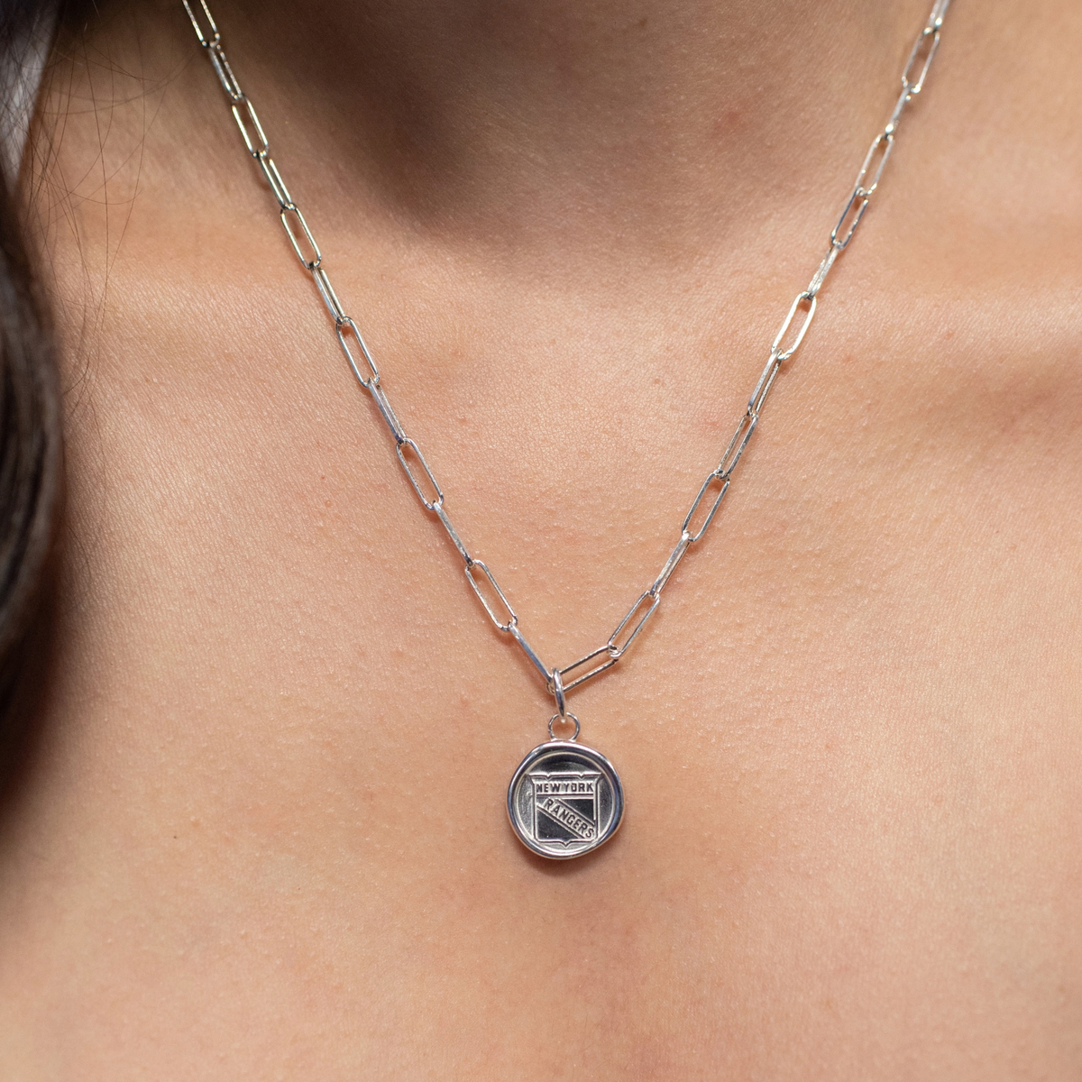 New York Rangers Wax Seal Oval  Link Pendant Necklace