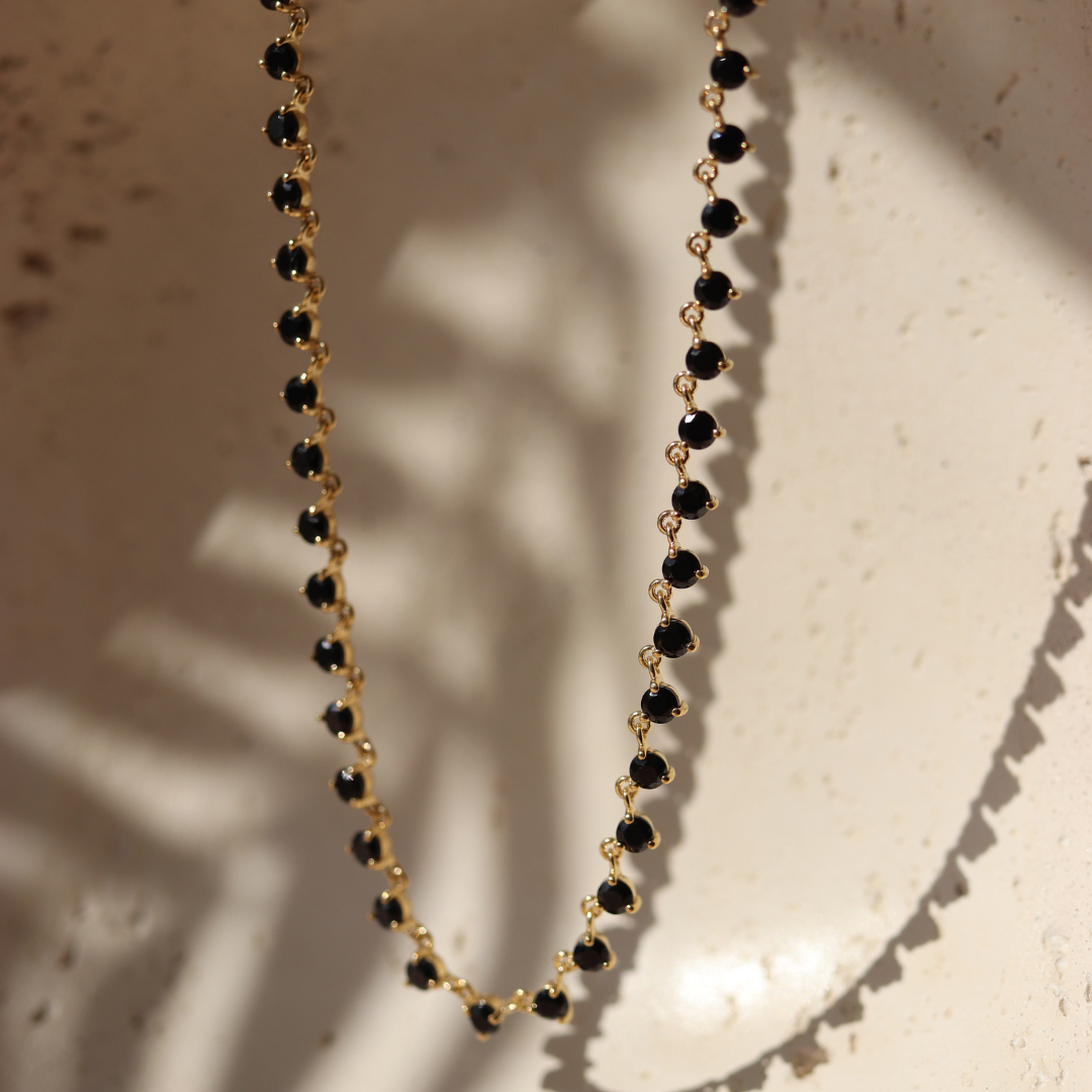 SCATTERED LOVE TENNIS NECKLACE - BLACK ONYX