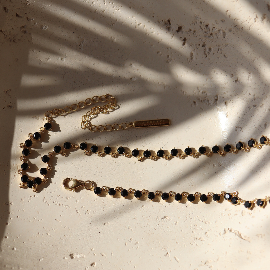 SCATTERED LOVE TENNIS NECKLACE - BLACK ONYX