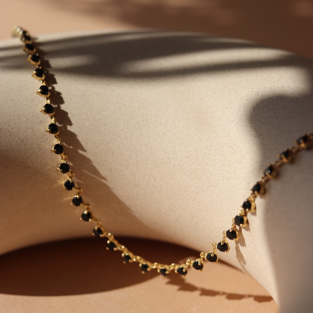 SCATTERED LOVE TENNIS NECKLACE - BLACK ONYX