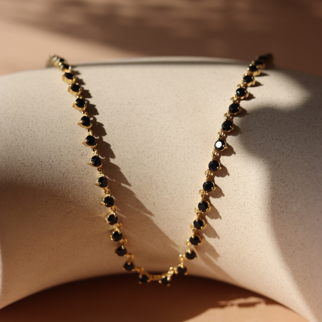 SCATTERED LOVE TENNIS NECKLACE - BLACK ONYX
