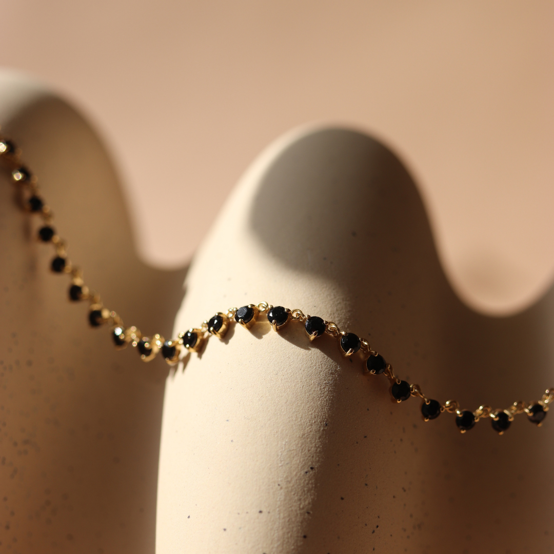 SCATTERED LOVE TENNIS NECKLACE - BLACK ONYX