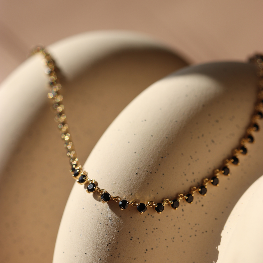 SCATTERED LOVE TENNIS NECKLACE - BLACK ONYX