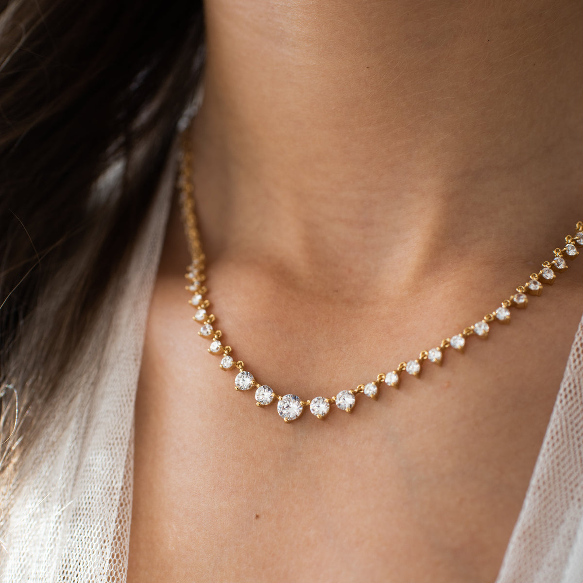 Scattered Love Crown Tennis Necklace - Cubic Zirconia