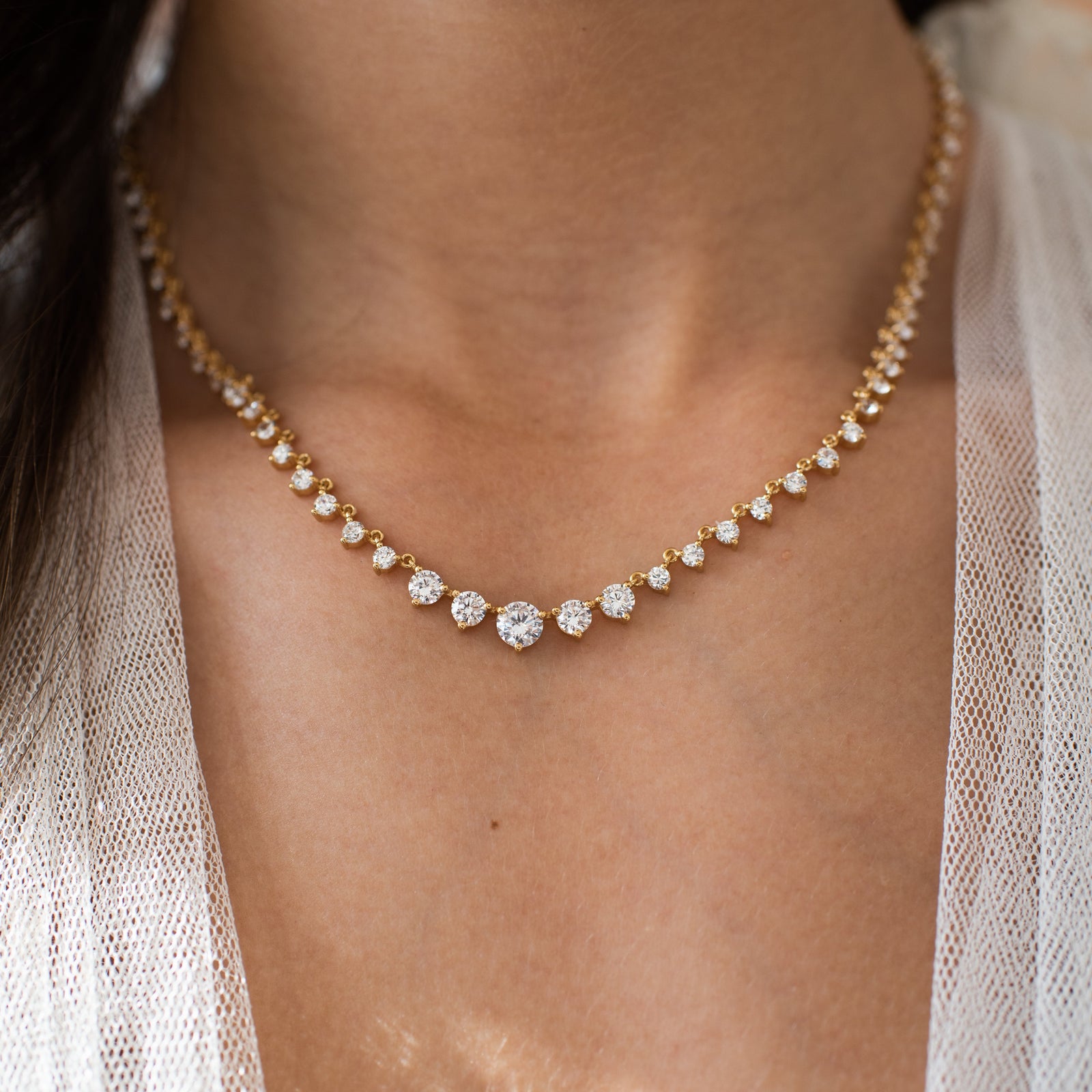 Scattered Love Crown Tennis Necklace - Cubic Zirconia