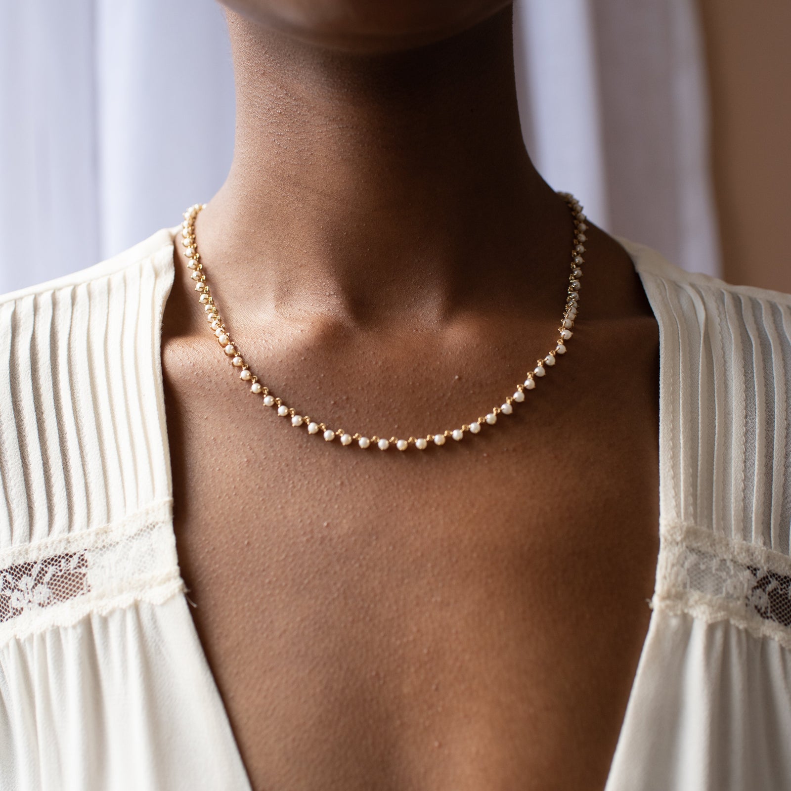 Scattered Love Tennis Necklace - Pearl