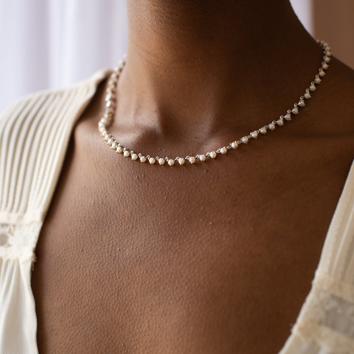 Scattered Love Tennis Necklace - Pearl