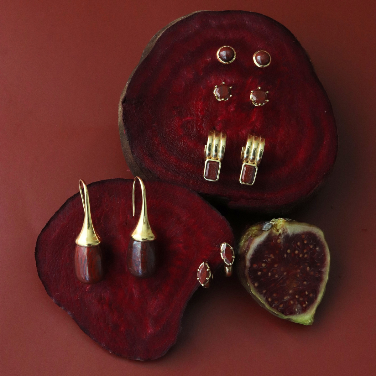 Joy Vintage Drop Earrings - Sedona Red Jasper & Gold