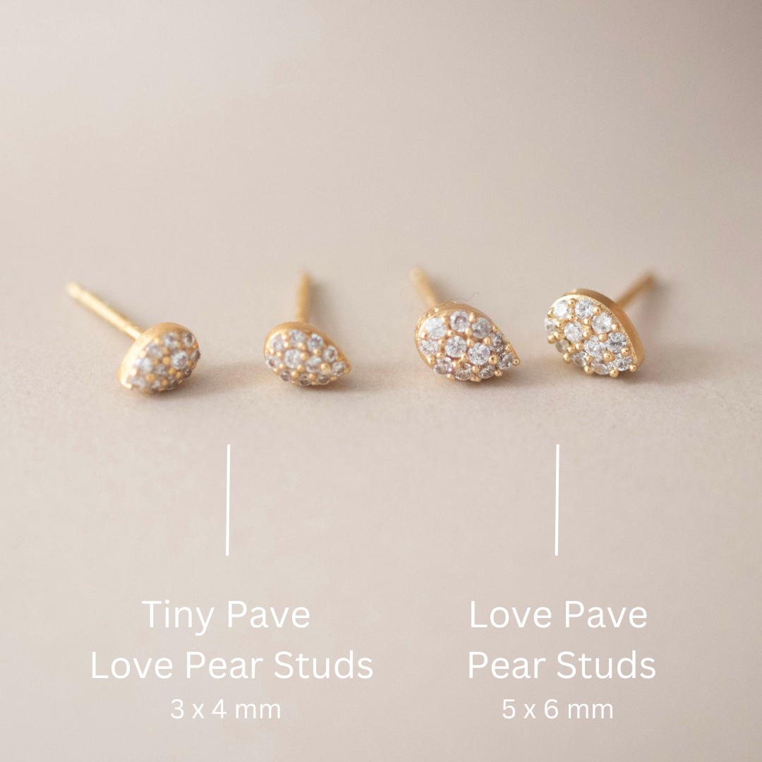 LOVE PAVÉ PEAR STUDS - CUBIC ZIRCONIA